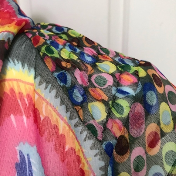 Desigual Sheer Floral Tie V-Neck Blouse S Y2K Cap Sleeve Art Print - Picture 10 of 17